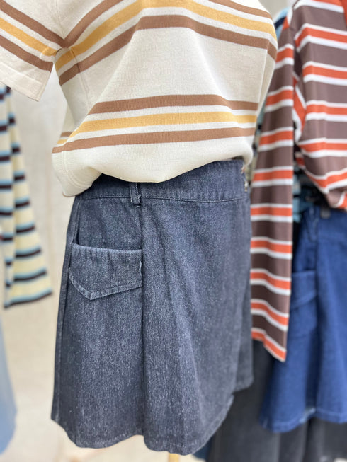 Button Denim Skort With Side Pocket